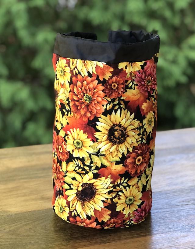 Fall Flowers SueBee Round Drawstring Bag