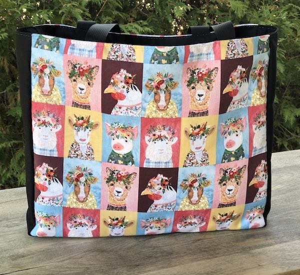 Farmyard Squares Medium Fleur Tote, wide
