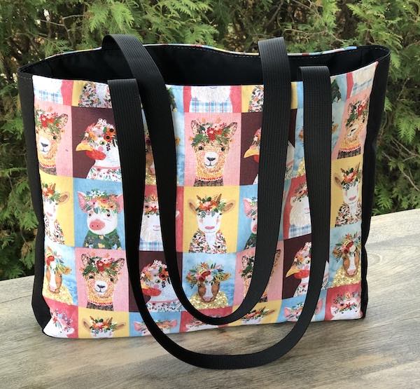 Farmyard Squares Medium Fleur Tote, wide