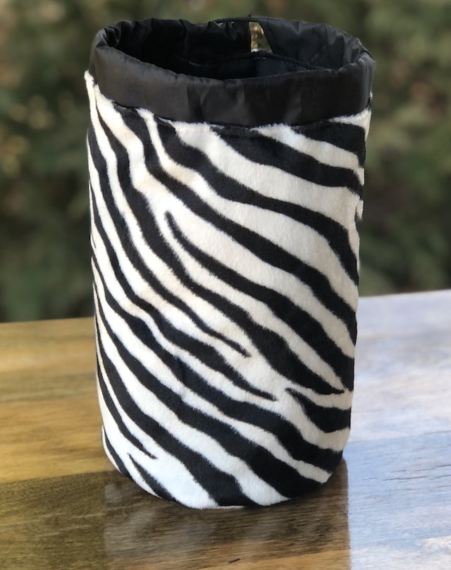 Zebra Faux Fur SueBee Round Drawstring Bag