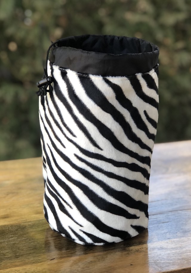 Zebra Faux Fur SueBee Round Drawstring Bag