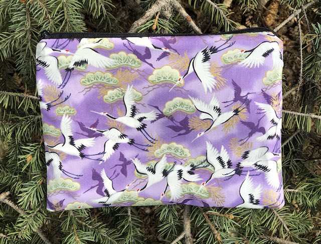 Flying Cranes on Purple Mahjongg card and coin purse, The Slide