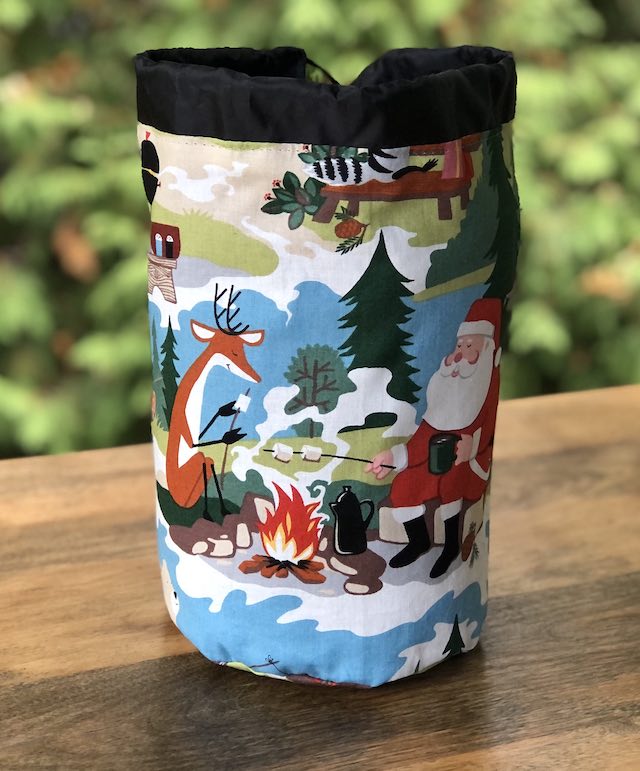 Santa and Rudolf SueBee Round Drawstring Bag