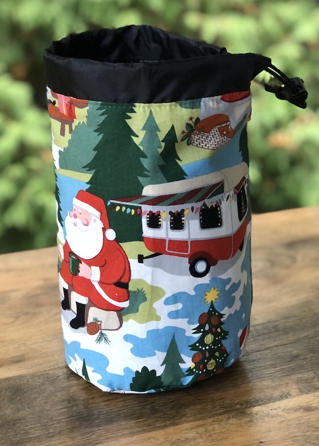 Santa and Rudolf SueBee Round Drawstring Bag