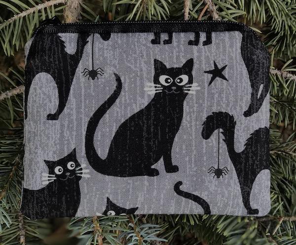 Black Cats with glow in the dark eyes, coin purse, The Raven