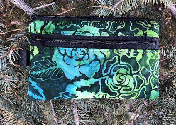 Green Floral Batik Mini Wallet Purse Organizer, iPhone wallet, The Sweet Pea