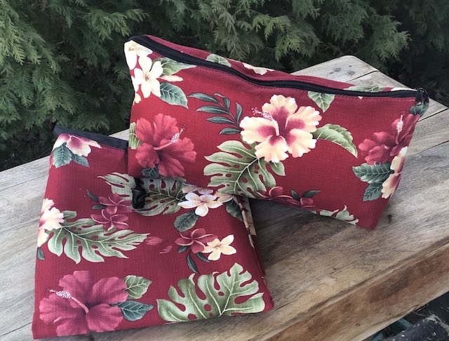 Hibiscus Barkcloth Mahjongg Storage Set, Racker, Large Zini, Slide card and coin purse