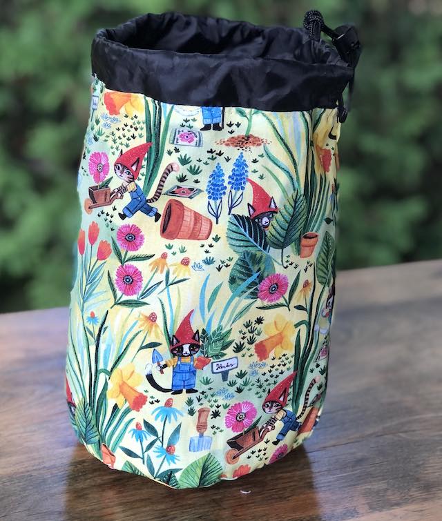 Kitty Gnome Garden SueBee Round Drawstring Bag