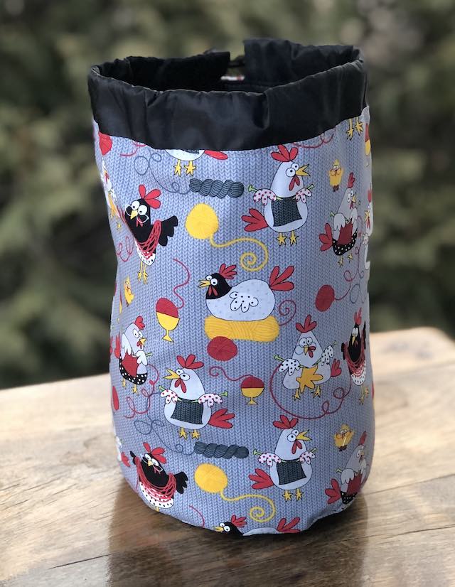 Knitting Chickens SueBee Round Drawstring Bag