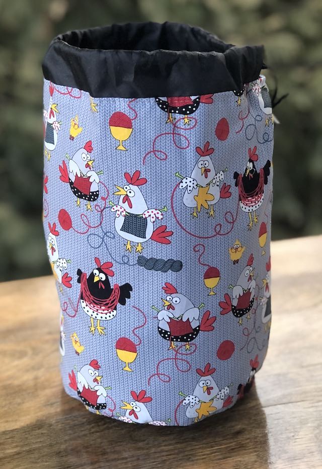 Knitting Chickens SueBee Round Drawstring Bag