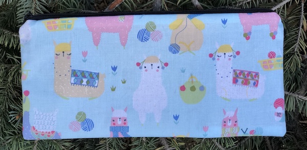 Knitty Llamas pouch for 8" knitting needles or reusable utensils, The Deep Sleek