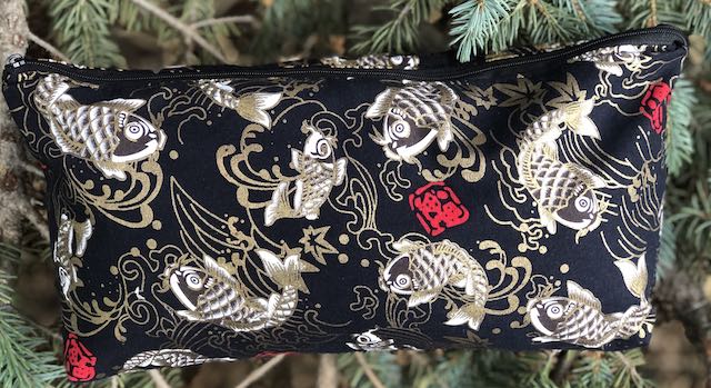 Koi on Black Large Zini Flat Bottom Bag