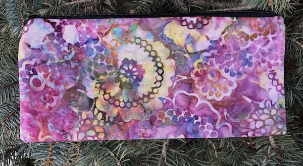 Lacy Flowers Batik pouch for 8" knitting needles or reusable utensils, The Deep Sleek