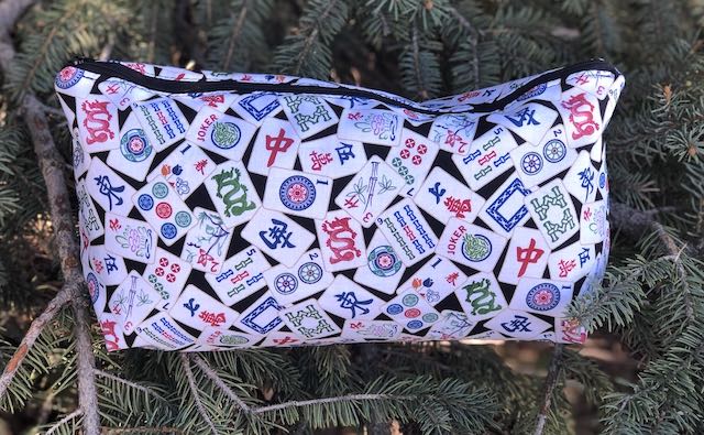 Mahjong Tiles on Black Large Zini Flat Bottom Bag