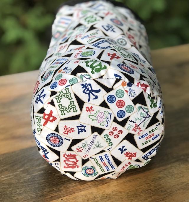 Mahjong Tiles on Black SueBee Round Drawstring Bag