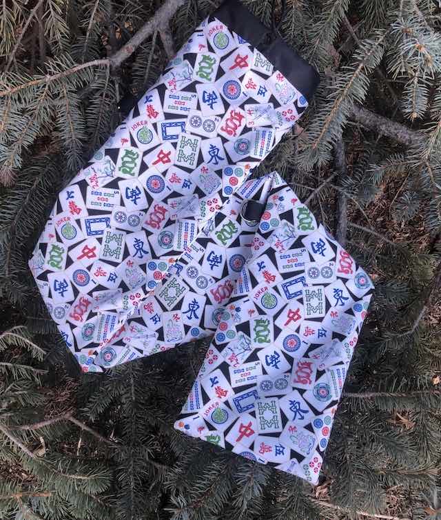 Mahjong Tiles on Black drawstring bag for your mahjong mat, The Mattie