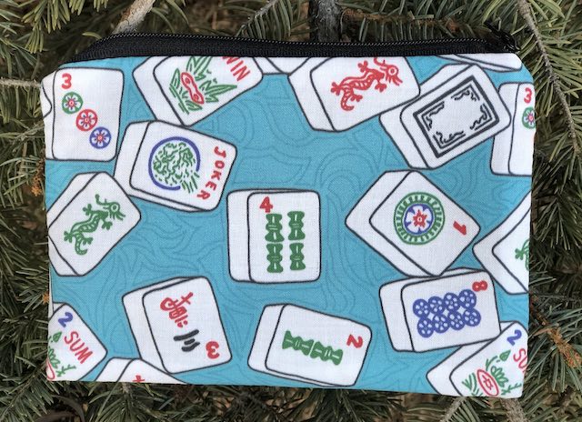 Mahjong Tiles on Blue Goldie zippered bag
