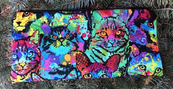 Painted Cats pouch for 8" knitting needles or reusable utensils, The Deep Sleek