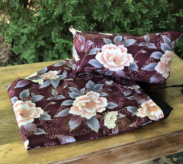 Peonies on Burgundy Mahjong rack and tiles storage set, The Racker and large Zini
