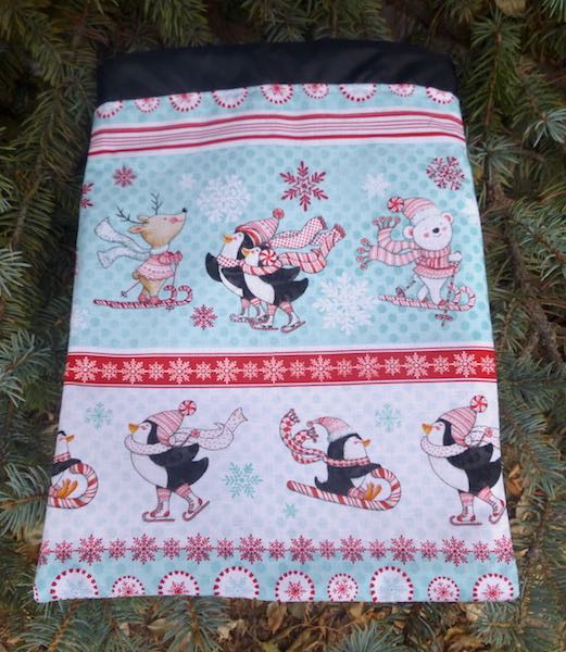 Peppermint Penguins Flatie Jr. a flat drawstring bag