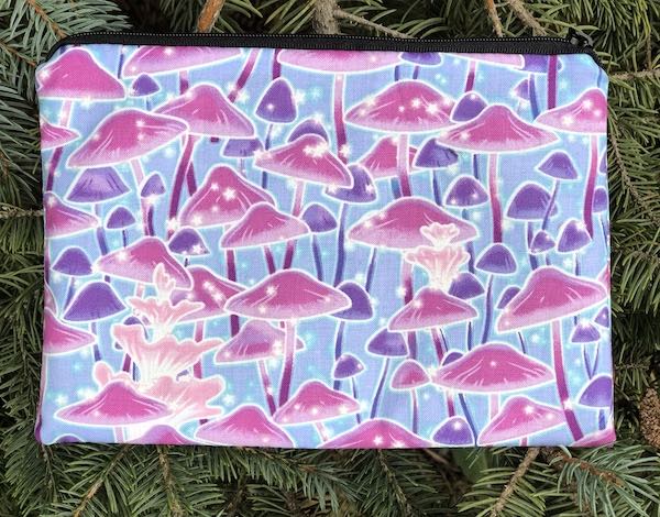 Pink Mushrooms zippered bag, The Scooter, Glow in the Dark
