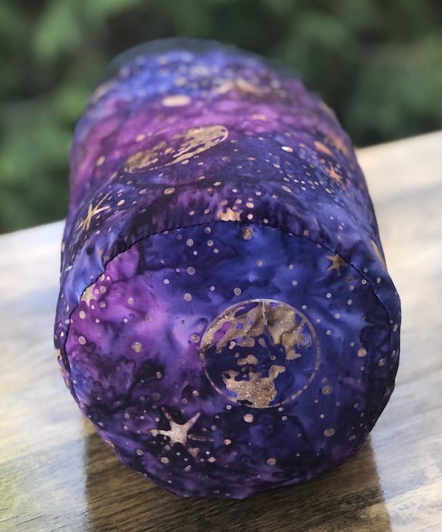 Purple Batik Sky SueBee Round Drawstring Bag