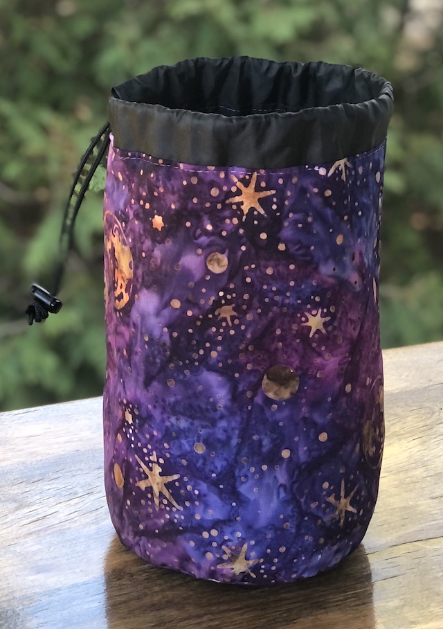 Purple Batik Sky SueBee Round Drawstring Bag