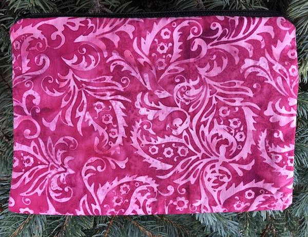 Raspberry Scroll Batik zippered bag, The Scooter