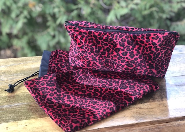 Red Faux Leopard Fur Mahjong rack and tiles storage set, The Racker and large Zini