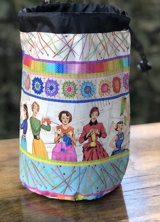 Retro Knitters SueBee Round Drawstring Bag