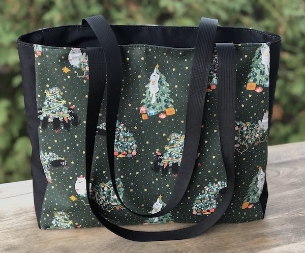 Rockin' Around the Catmas Trees Hunter Green Medium Fleur Tote, wide