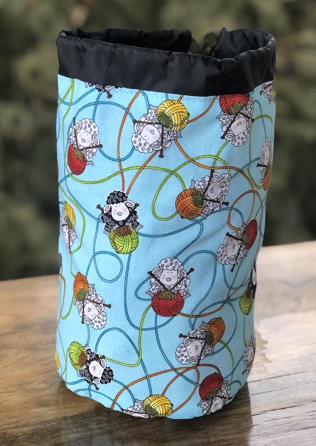 Sheepy Knitters SueBee Round Drawstring Bag