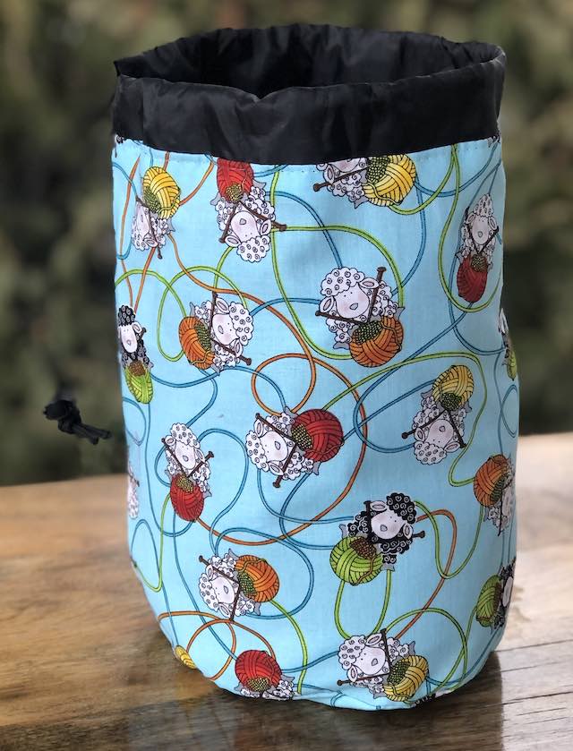 Sheepy Knitters SueBee Round Drawstring Bag