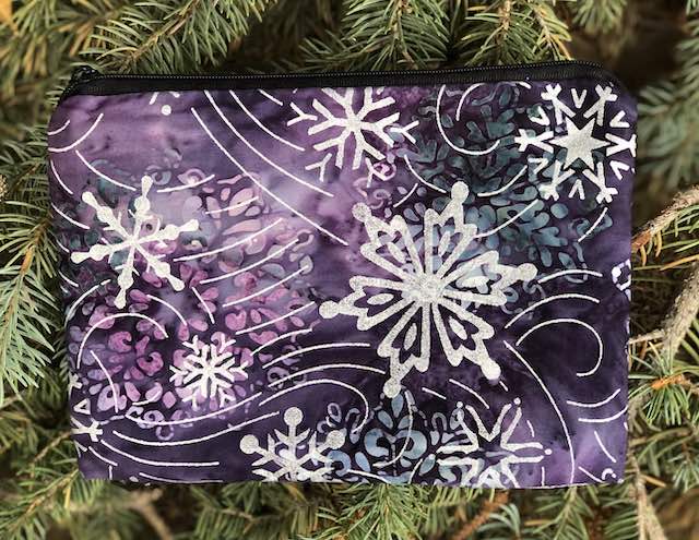 Silver Snowflakes on purple zippered bag, The Scooter