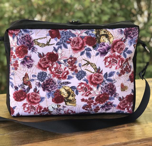 Skulls and Flowers Medium Honeysuckle Zippered Tote