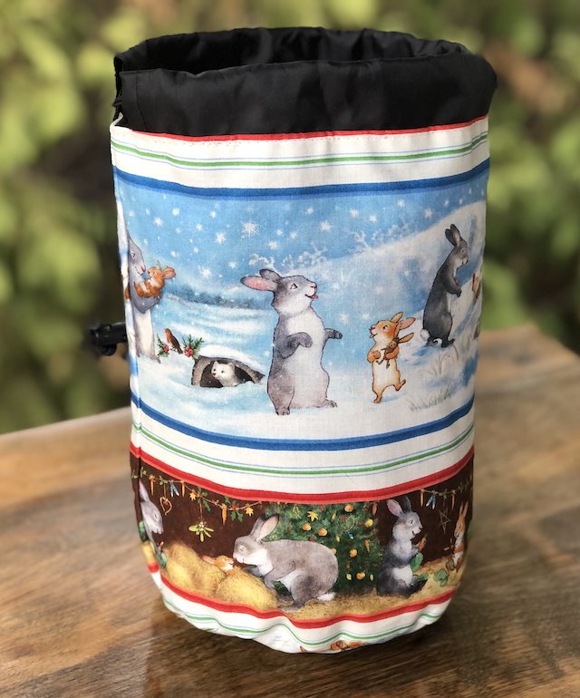 Snow Bunnies Stripe SueBee Round Drawstring Bag