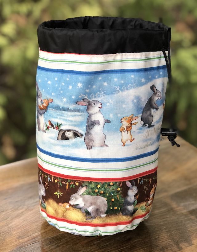 Snow Bunnies Stripe SueBee Round Drawstring Bag