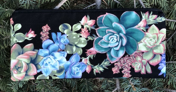 Succulent Stripe pouch for 8" knitting needles or reusable utensils, The Deep Sleek