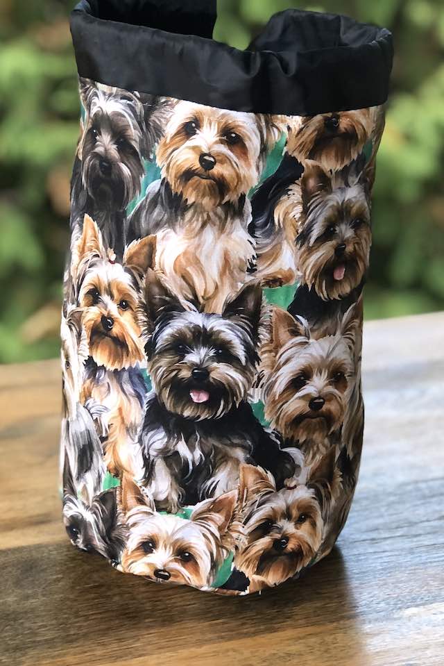 Yorkie Cuteness SueBee Round Drawstring Bag