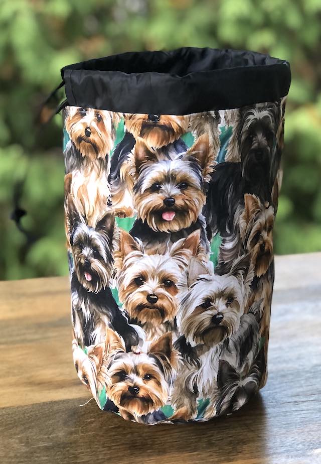 Yorkie Cuteness SueBee Round Drawstring Bag