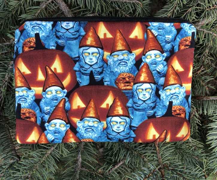 Zombie Gnomes zippered bag, The Scooter - glow in the dark faces