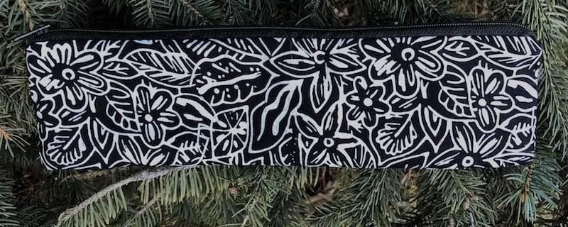 Black and White Floral Batik, a case to carry paper or reusable straws, The Strawz