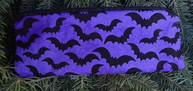 Bats on purple pen and pencil case, crochet hook pouch, The Scribe