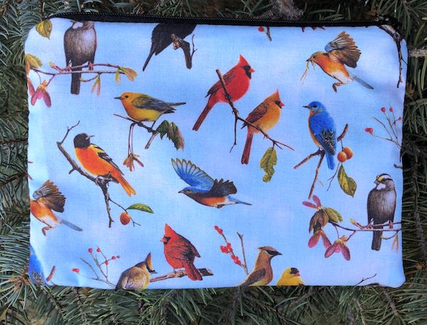 Birds on Blue zippered bag, The Scooter