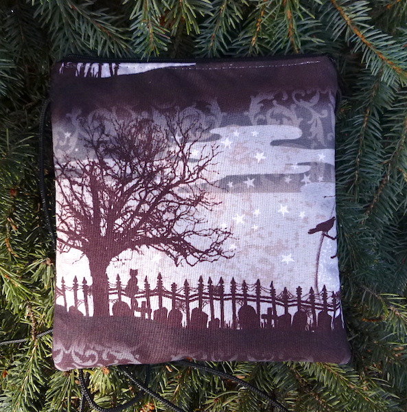 Cat's Graveyard Robin, a smart phone purse on a string