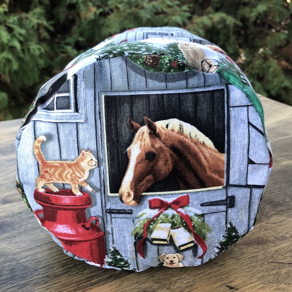 Christmas on the Farm SueBee Round Drawstring Bag