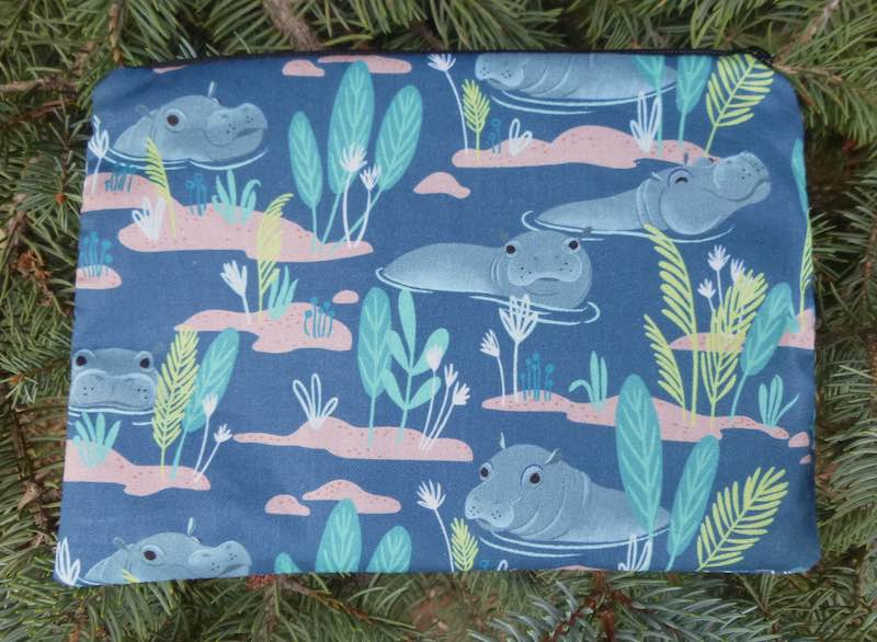 Congo Hippos zippered bag, The Scooter, pick your color, dark or light