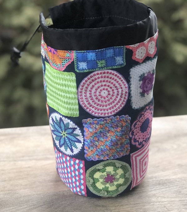 Crochet Blocks SueBee Round Drawstring Bag