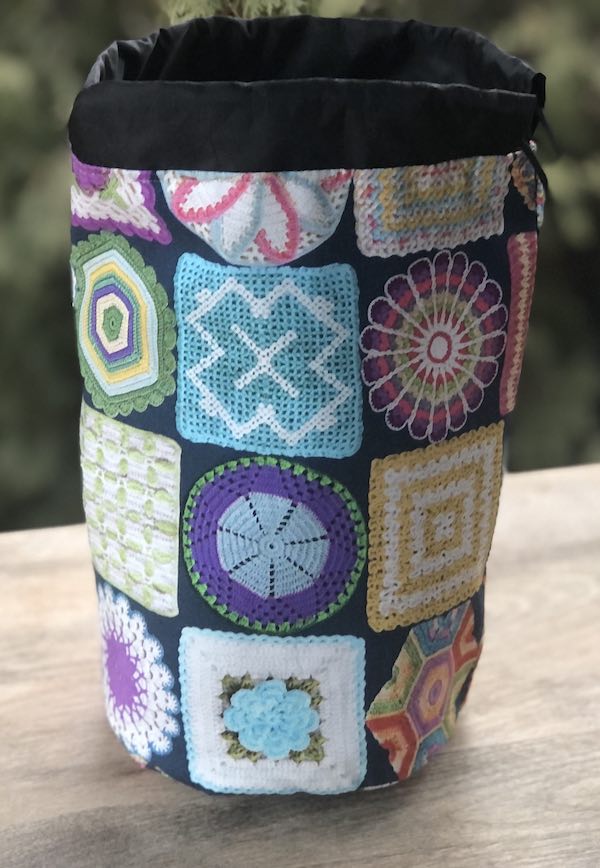 Crochet Blocks SueBee Round Drawstring Bag