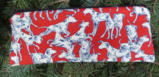 Dalmatians on red pen and pencil case, crochet hook pouch, The Scribe - CLEARANCE